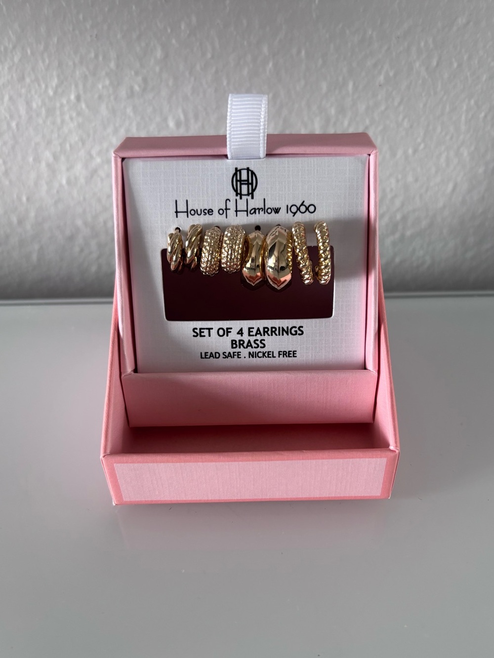 New House of Harlow 1960 Brass Set of 4 Hoop Earrings Gold Tone Lead Nickel Free
